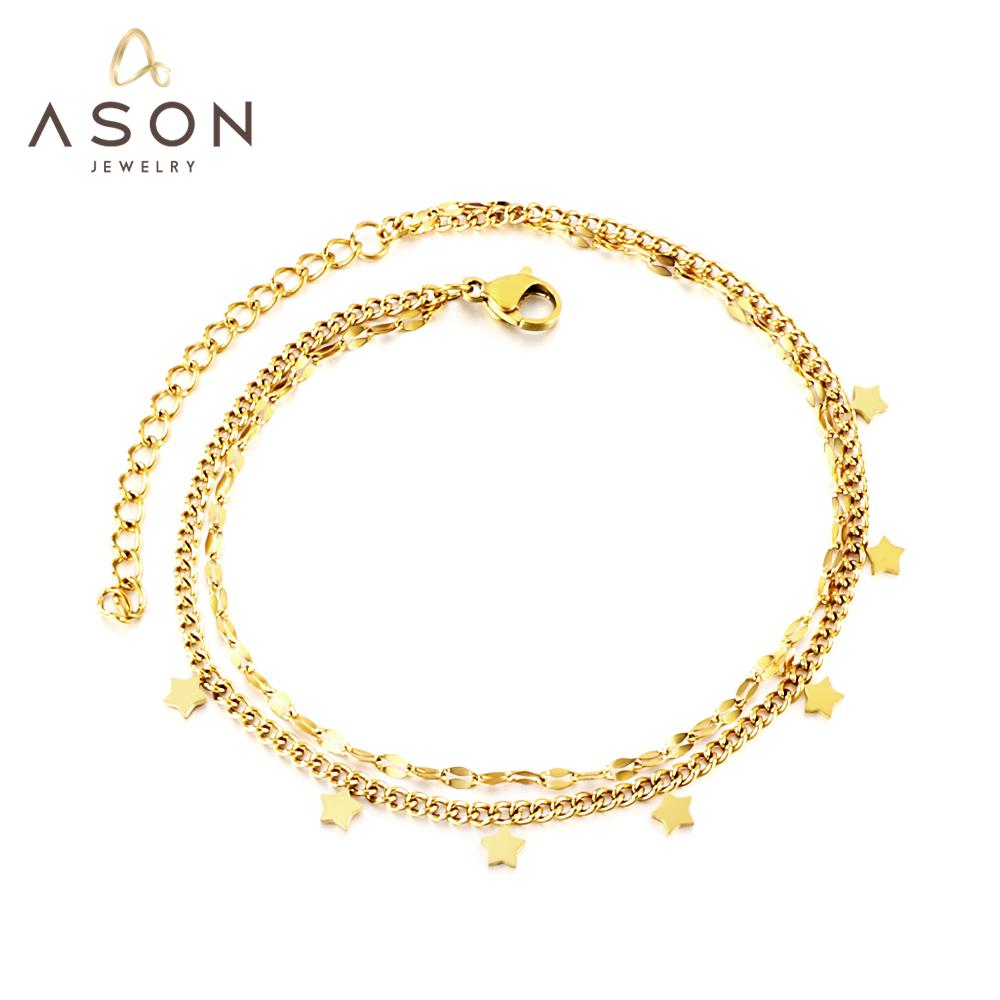 ASON Vintage Stars Accessories Multi-layer Link Chains Anklet Gold Color Stainless Steel For Women Fashion Jewelry Party asonjewelry